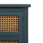 2-Drawer Side Table - Natural Rattan - End Table - Suitable for Bedroom, Living Room, or Study - Green MDF - Grand Goldman Shop