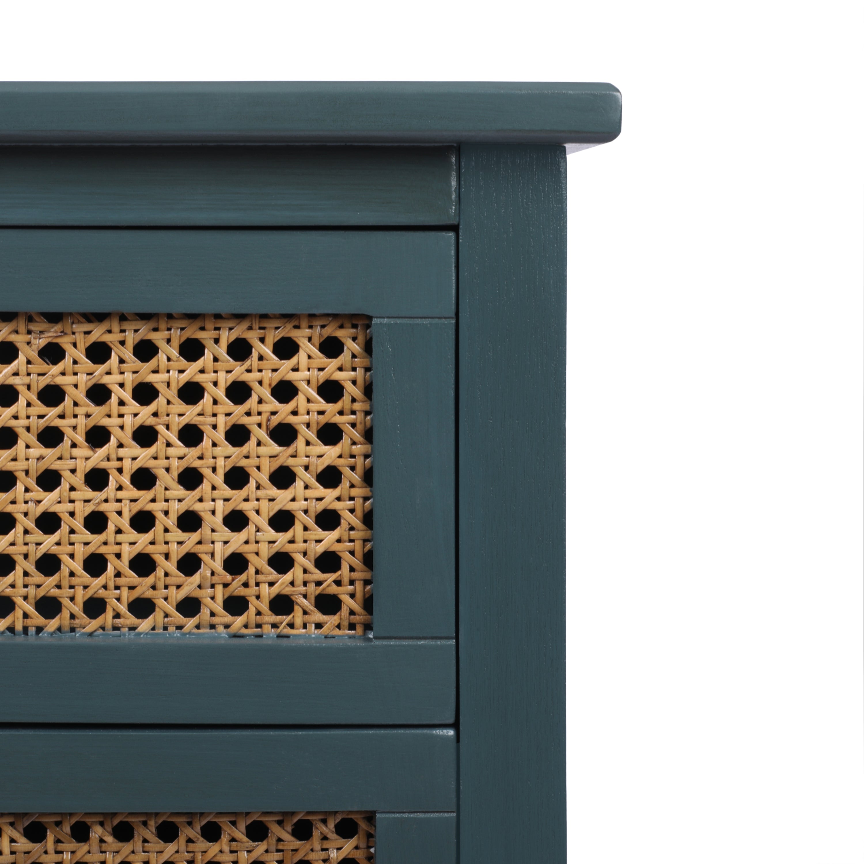 2-Drawer Side Table - Natural Rattan - End Table - Suitable for Bedroom, Living Room, or Study - Green MDF - Grand Goldman Shop