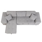 Modern Reversible L-Shape Pull Out Sleeper Sofa with Storage Chaise and Stools, Gray Linen, 104.5' - Grand Goldman Shop
