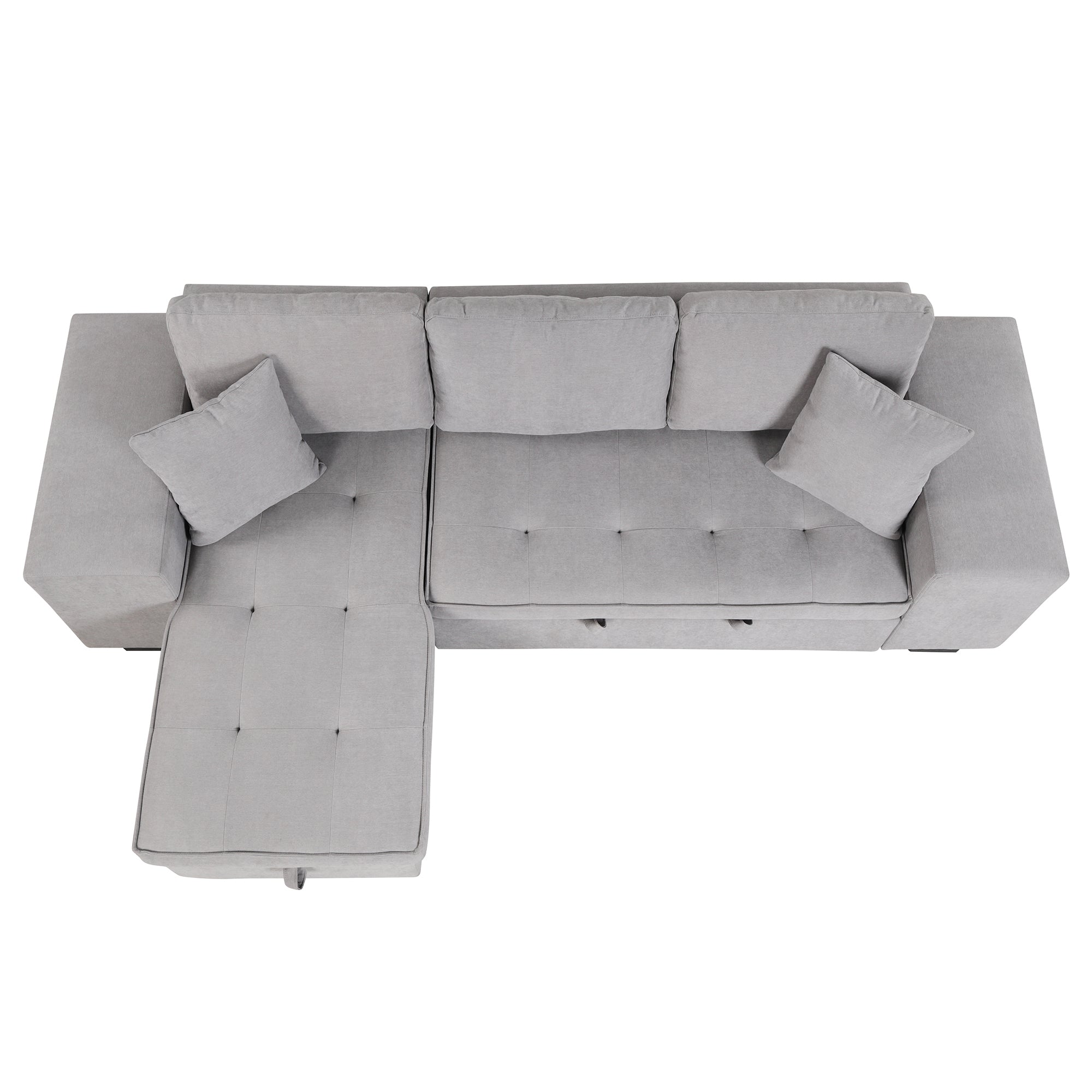 Modern Reversible L-Shape Pull Out Sleeper Sofa with Storage Chaise and Stools, Gray Linen, 104.5' - Grand Goldman Shop