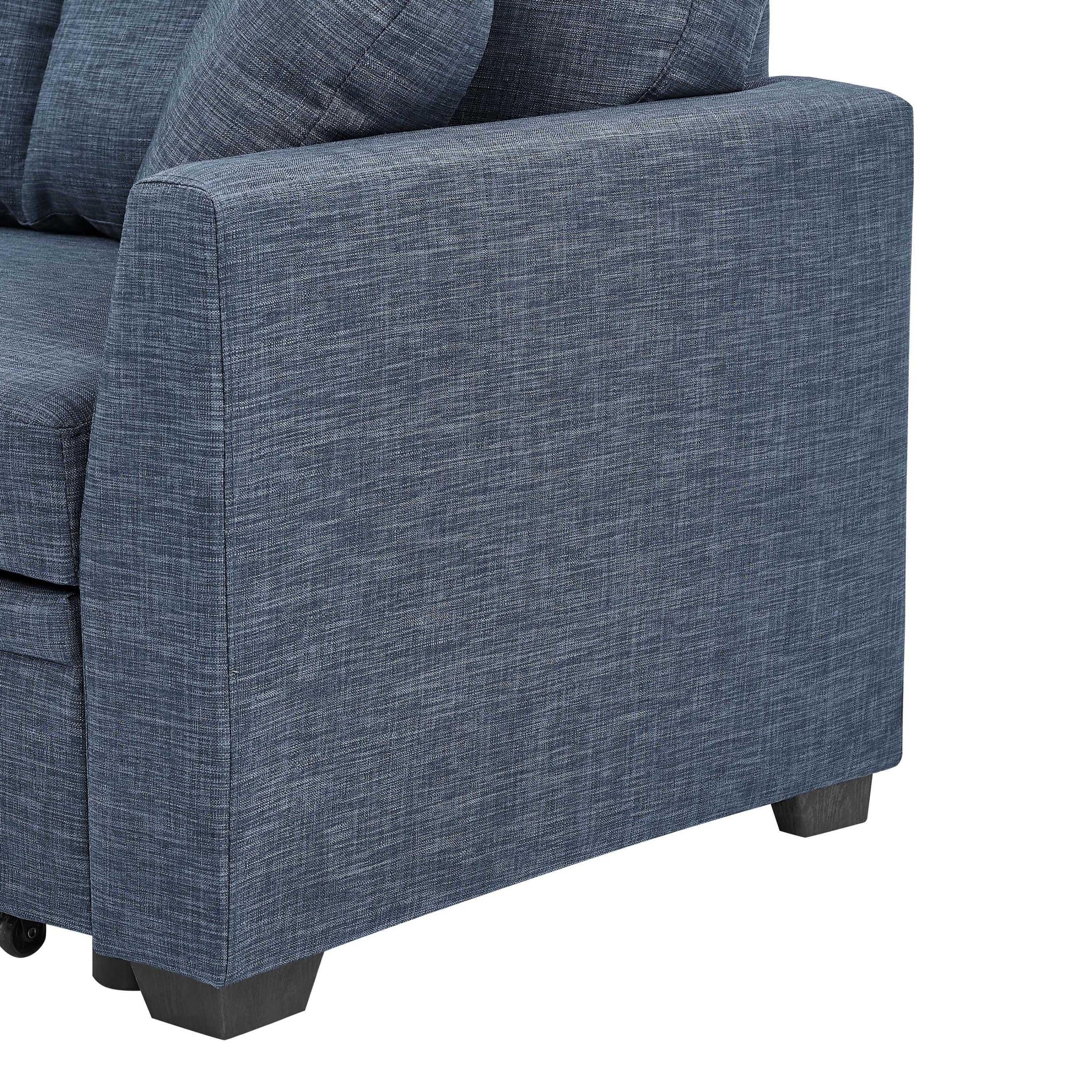 76.5' Linen Blend Upholstered Sectional with Pull-Out Bed and Chaise Storage - Grand Goldman Shop