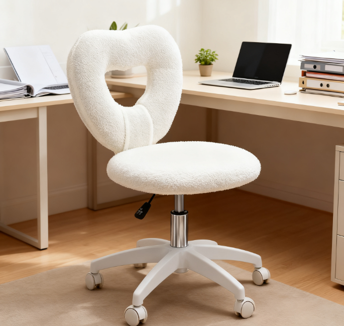 Office Task Chair, Heart Chair with Swivel Wheels, White - Grand Goldman