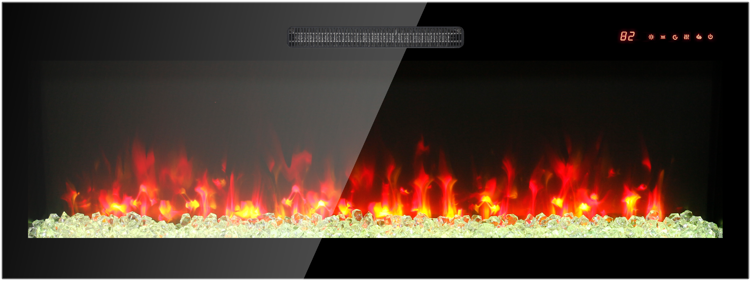 50 inch recessed ultra thin tempered glass front wall mounted electric fireplace with remote and multi color flame & emberbed, LED light heater - Grand Goldman Shop