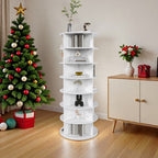 Rotating Shoe Rack Tower, 7-Tier Spinning Storage Rack, Free Standing 360° Revolving Organizer in White with Durable PVC Construction - Grand Goldman Shop