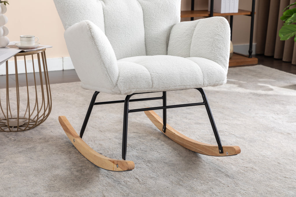 050-Teddy Fabric Rocking Gilder Nursery Chair For Living Room Indoor,Ivory - Grand Goldman Shop