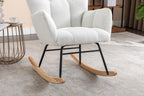 050-Teddy Fabric Rocking Gilder Nursery Chair For Living Room Indoor,Ivory - Grand Goldman Shop
