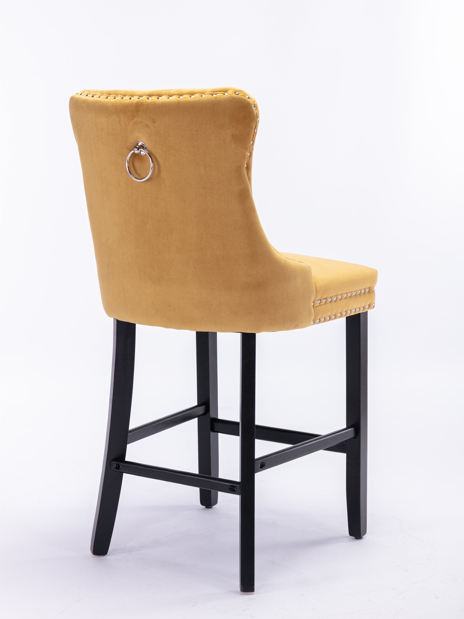 Contemporary Velvet Upholstered Barstools with Button Tufted Decoration and Wooden Legs, and Chrome Nailhead Trim, Leisure Style Bar Chairs,Bar stools, Set of 2 (Golden),SW2002GL - Grand Goldman Shop