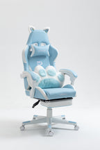 Cat Ears Gaming Chair - Ergonomic PU Leather Office Chair, Cute Chair with Footrest for Adult 310lbs Capacity, 90°-155° Recli