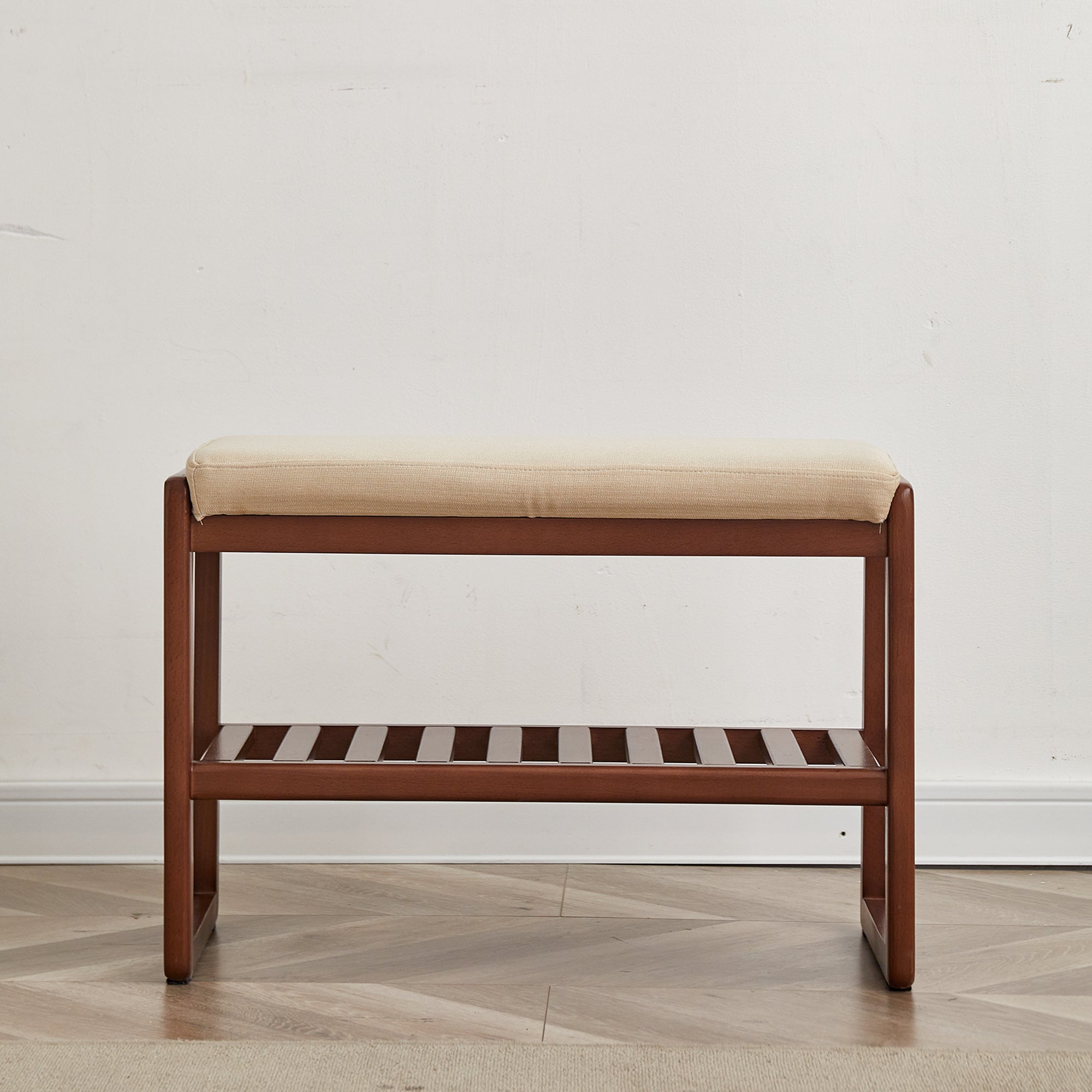 (Walnut Color) Solid Wood Shoe Bench, Beech Wood Storage Rack Organizer with High Rebound Sponge Cushion - Grand Goldman Shop