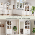 K&K 71' Tall Arched Kitchen Pantry Cabinet with Door Shelves, Farmhouse Kitchen Storage Cabinet with Open & Adjustable Shelves, Hidden Drawer & Glass Door, Cupboard for Kitchen, Dining Room, White - Grand Goldman Shop