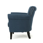 Elegant Navy Blue Fabric Club Chair with Nailhead Trim and Birch Wood Legs - Grand Goldman Shop