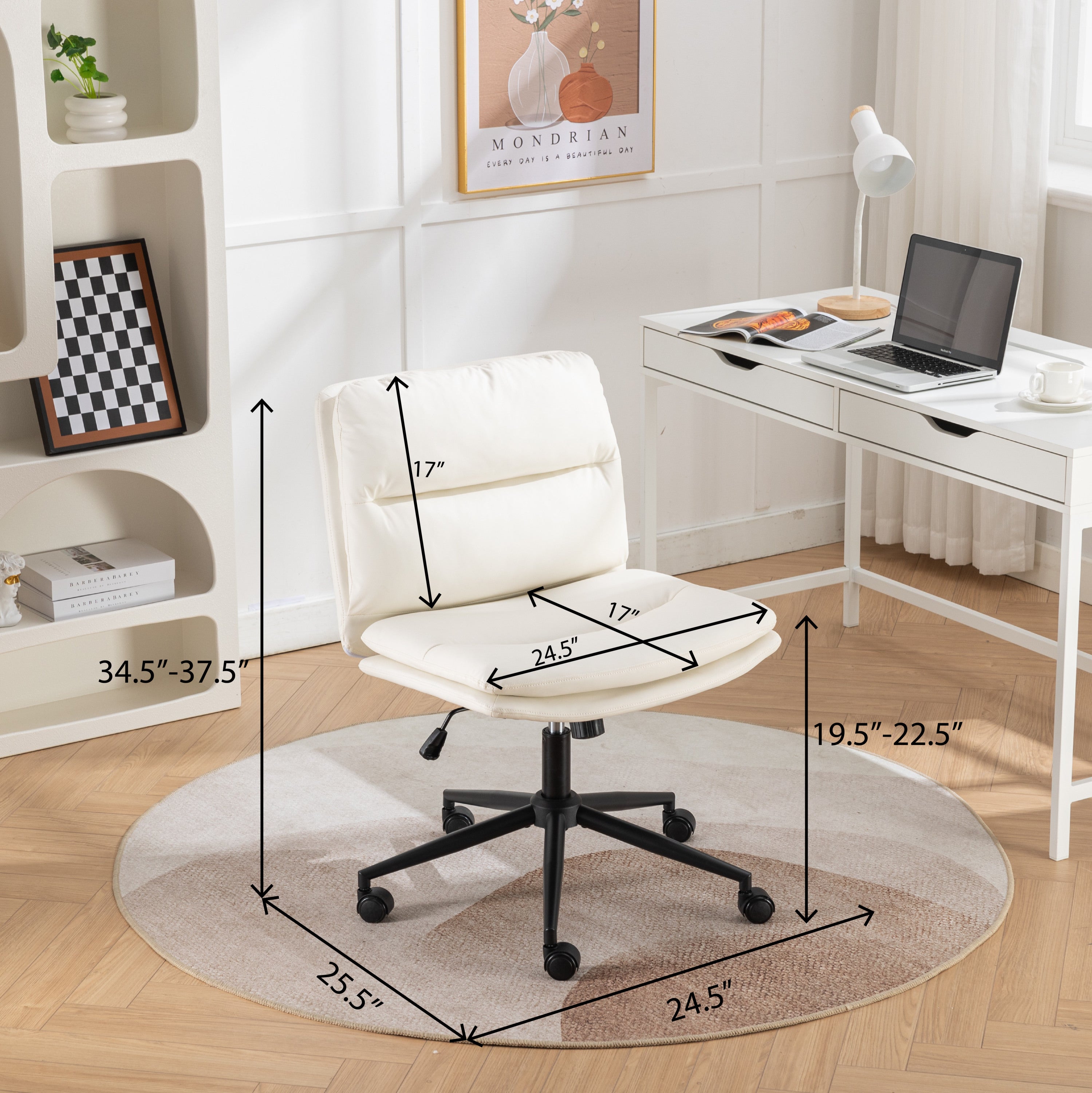 Bizerte Adjustable Swivel Criss-Cross Chair, Wide Seat/ Office Chair /Vanity Chair, White | Premium Home Decor - Grand Goldma