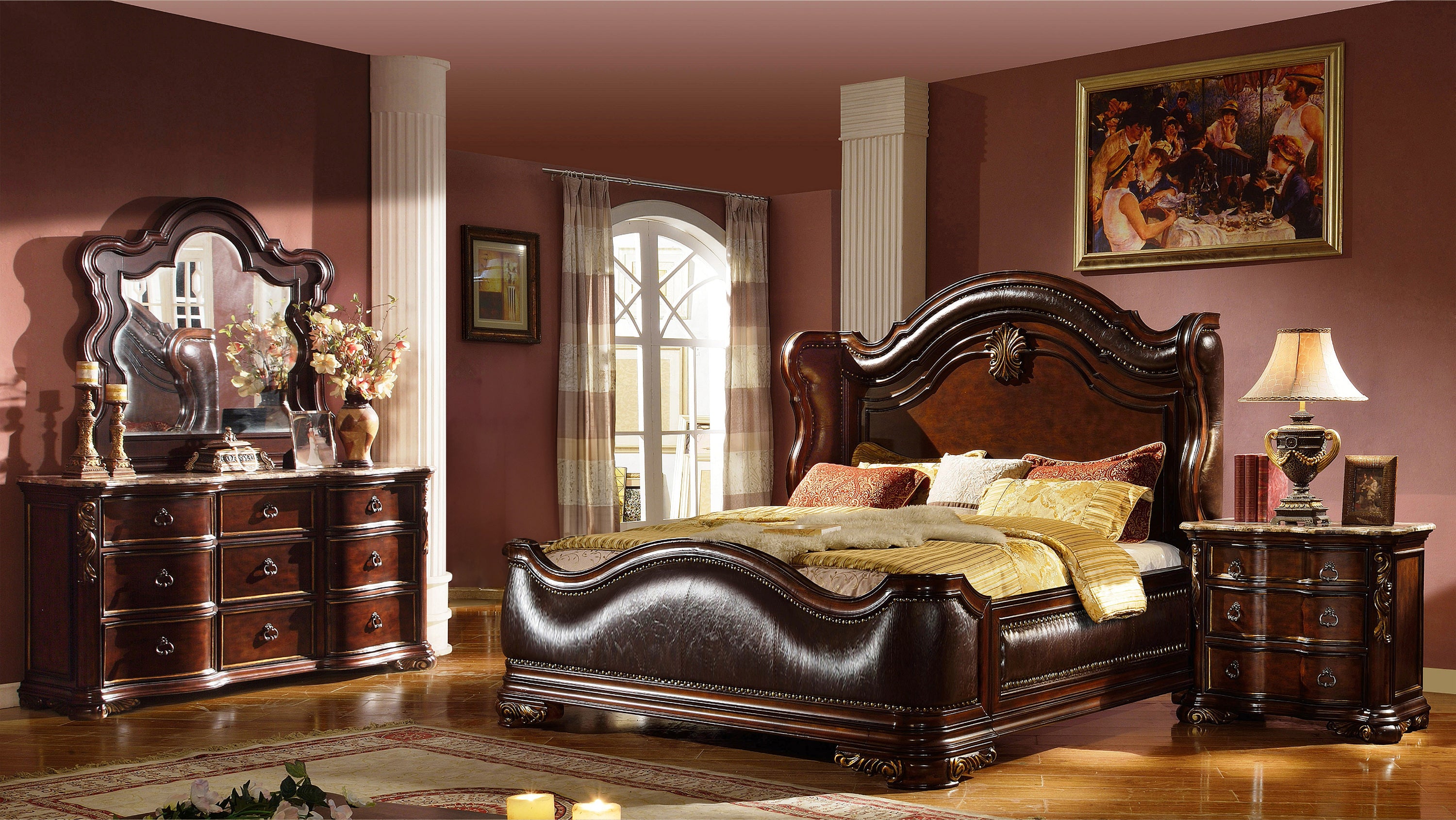 Bella Traditional Queen 4pc Bedroom set made with wood in Dark Walnut - Grand Goldman Shop