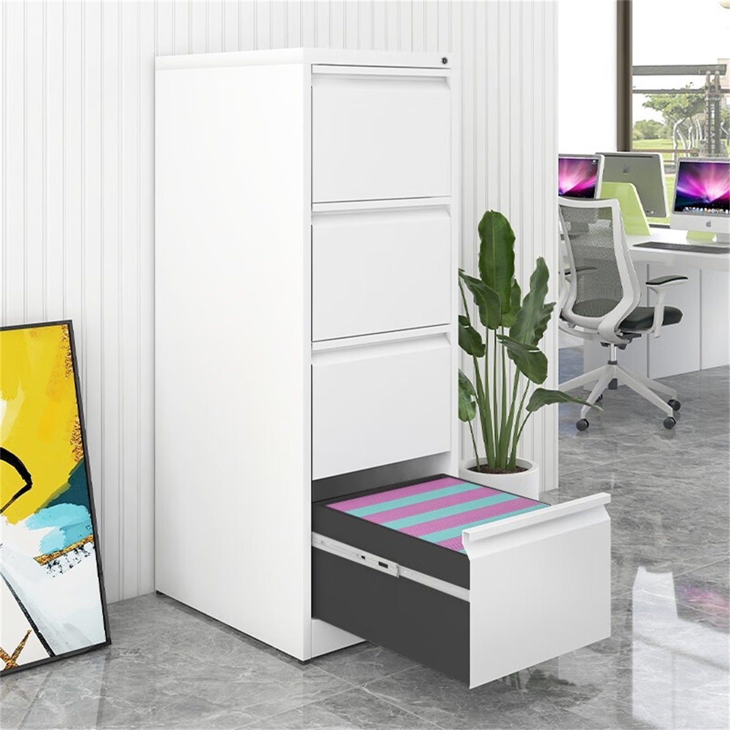Steel Vertical File Cabinet with Lock, 4 Drawer, Metal Storage for A4/Legal/Letter Size, White | Premium Home Decor - Grand G