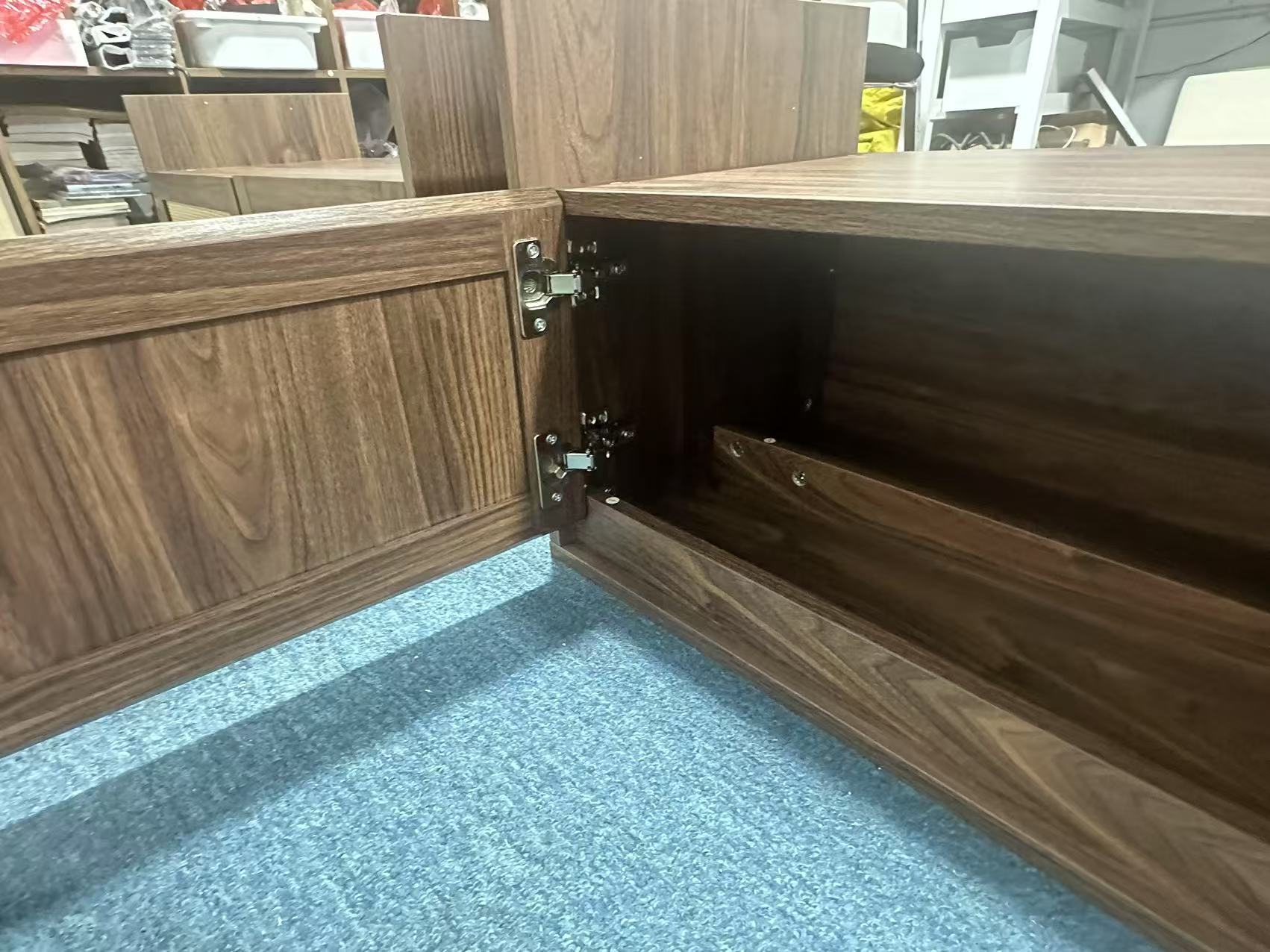 Mid-Century Modern PP Rattan Storage Bench with Cushion, Faux Rattan Shoe Cabinet with 2 Doors, Natural Finish, Wood and Rattan Construction, 39.4 x 15.75 x 17.72 inches - Grand Goldman Shop