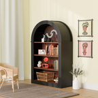 Bookcase, 4-Shelf Tall Bookshelf, 45.66' Wood Open Display Floor Arched Bookcase, Large Storage Organizer for Library, Bedroom, and Living Room (Black) - Grand Goldman Shop