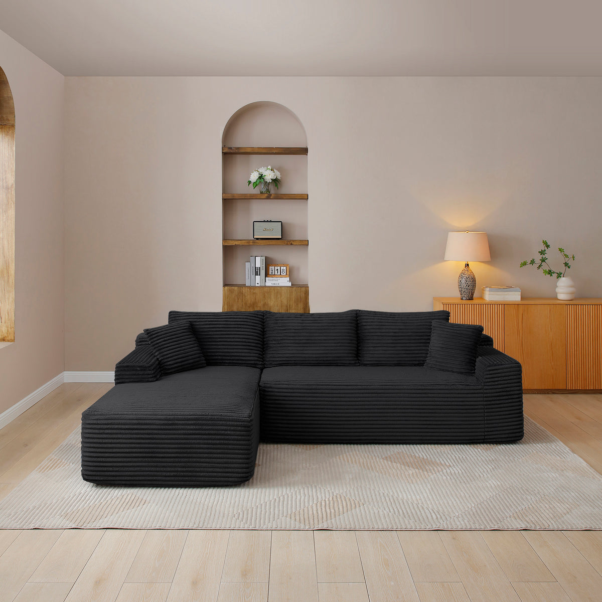 105'' Modular Sectional Sofa, Cloud Sectional Couch with Deep Seat, Modern Modular L-Shape Sofa Couch with Chaise,Upholstered Couches for Living Room Bedroom,No Assembly, (BLACK) - Grand Goldman Shop