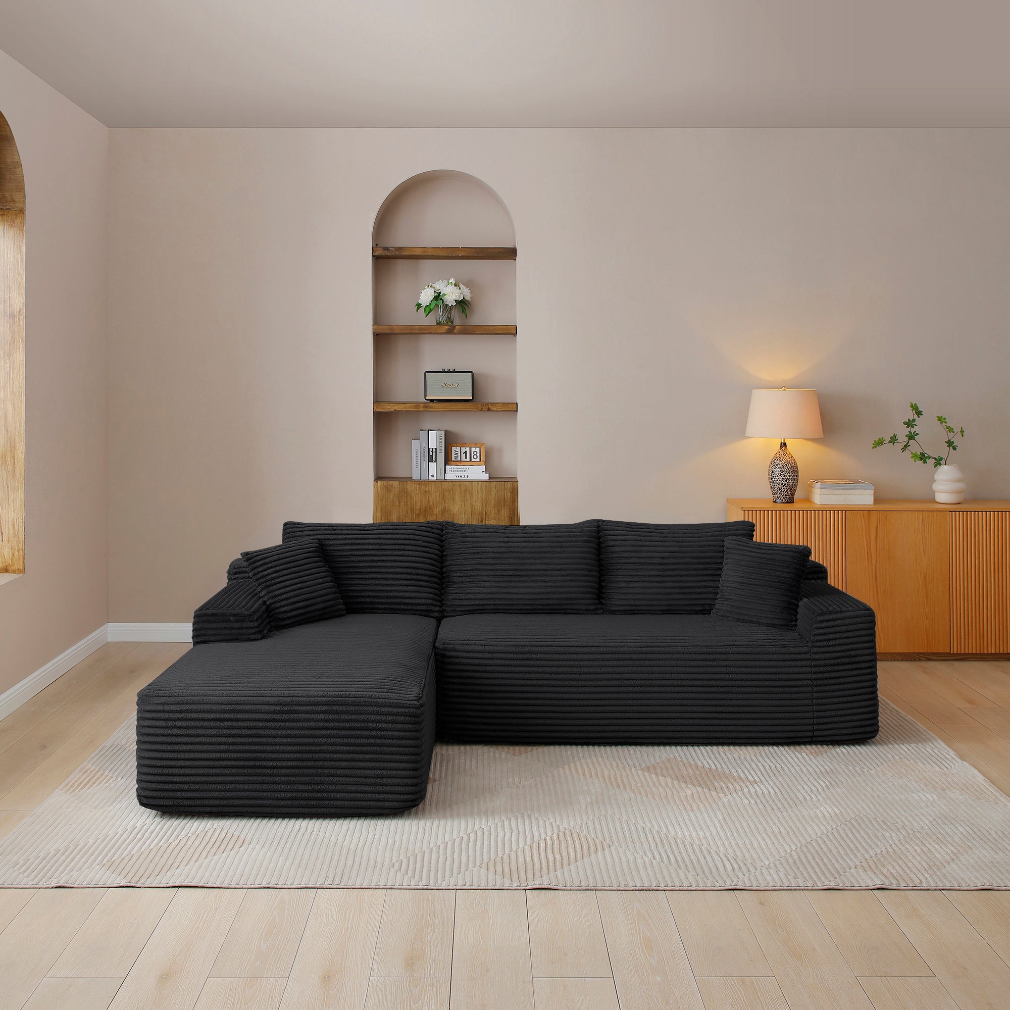 105'' Modular Sectional Sofa, Cloud Sectional Couch with Deep Seat, Modern Modular L-Shape Sofa Couch with Chaise,Upholstered Couches for Living Room Bedroom,No Assembly, (BLACK) - Grand Goldman Shop