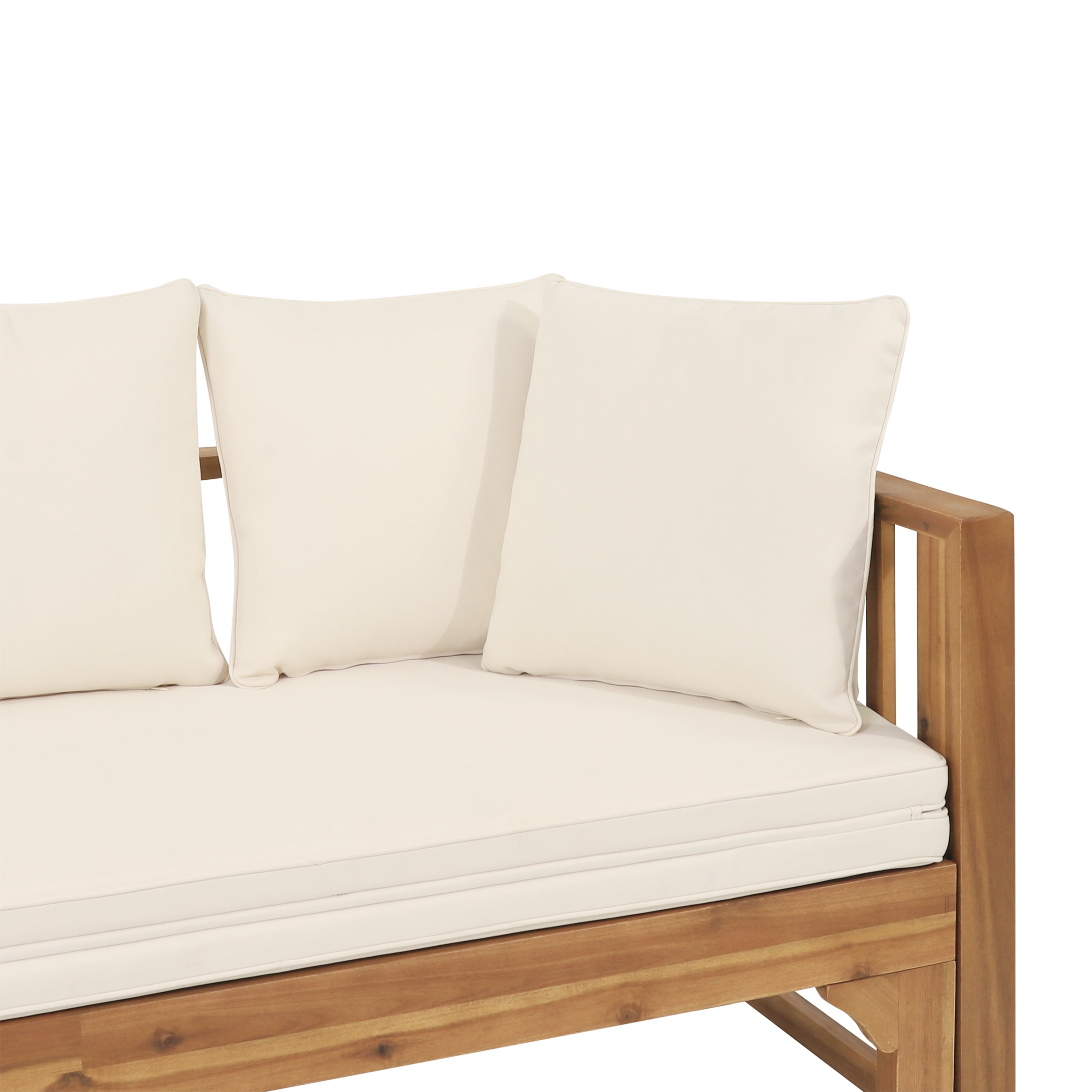 Outdoor Extendable Acacia Wood 3 Seater Sofa, Upholstered Cushion Couch, Daybed Sofa Chair, Spacious Seating Lounge Chair, Patio Daybed Sofa for Garden Yard - Grand Goldman Shop