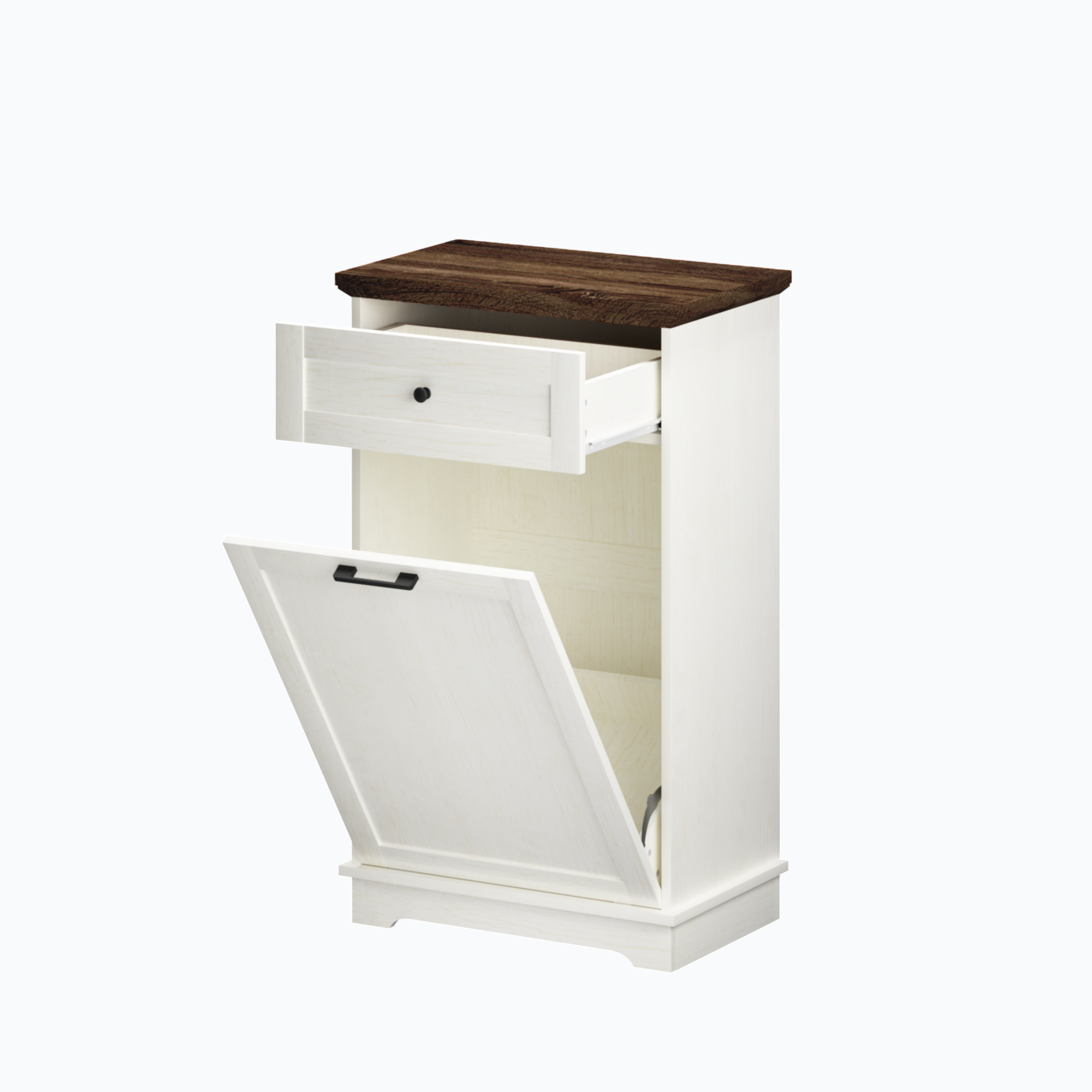 10 Gallon Tilt Out Trash Cabinet Freestanding Trash Bin Cabinet Wood Garbage Recycling Cabinet with Drawer Pet Proof Trash Can Holder for Kitchen Living Room, Antique White (Not include trash can) - Grand Goldman Shop