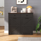 Farmhouse Black Double Tilt Out Trash Cabinet with Hideaway Drawer and Barn Door Style, Engineered Wood, 39.3''×13''×34.45'' - Grand Goldman Shop