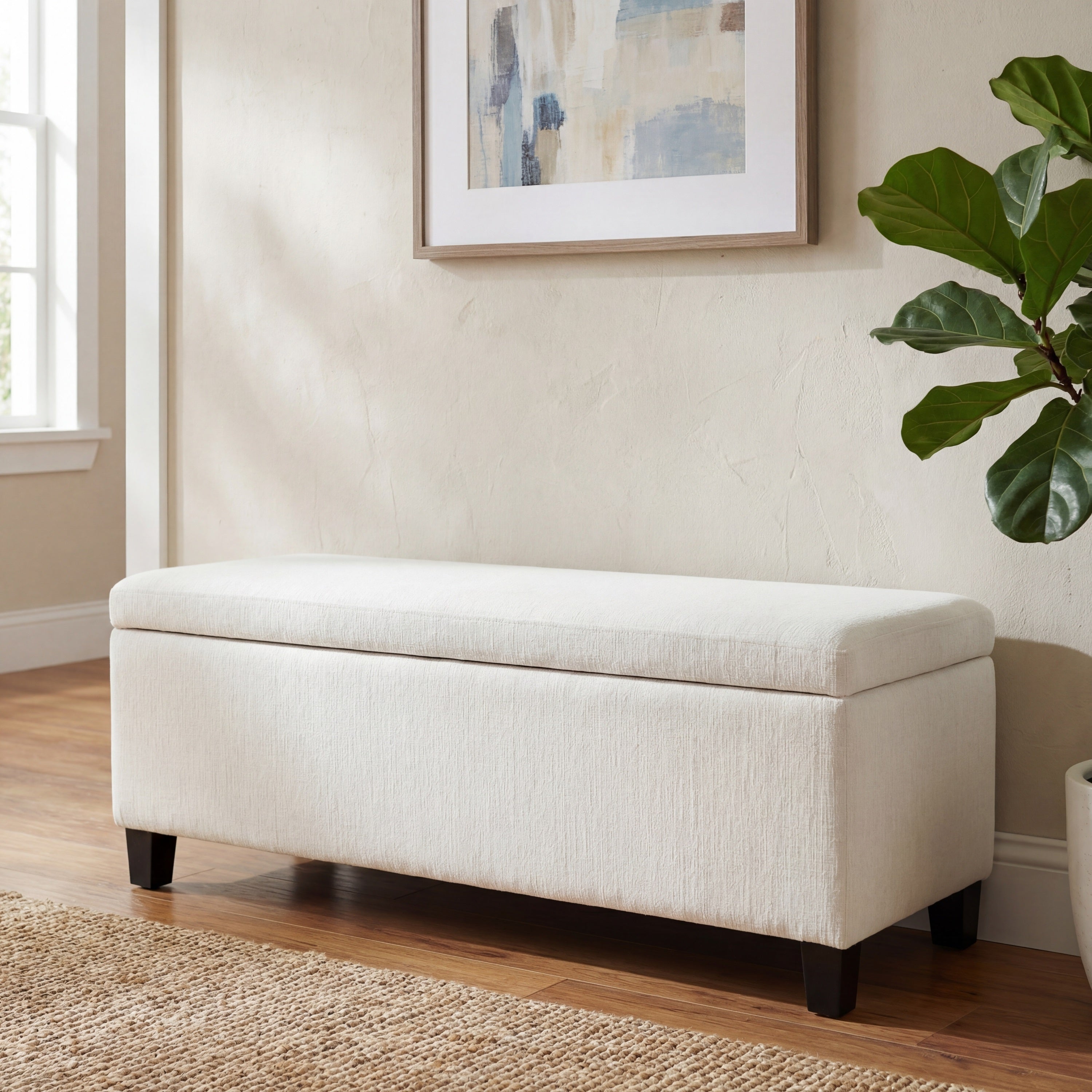 Indoor Textured Boucle White Storage Ottoman Bench - 50.98''L Upholstered Entryway Bench with Hidden Storage, 300lbs Weight Capacity for Living Room, Bedroom & Hallway - Grand Goldman Shop