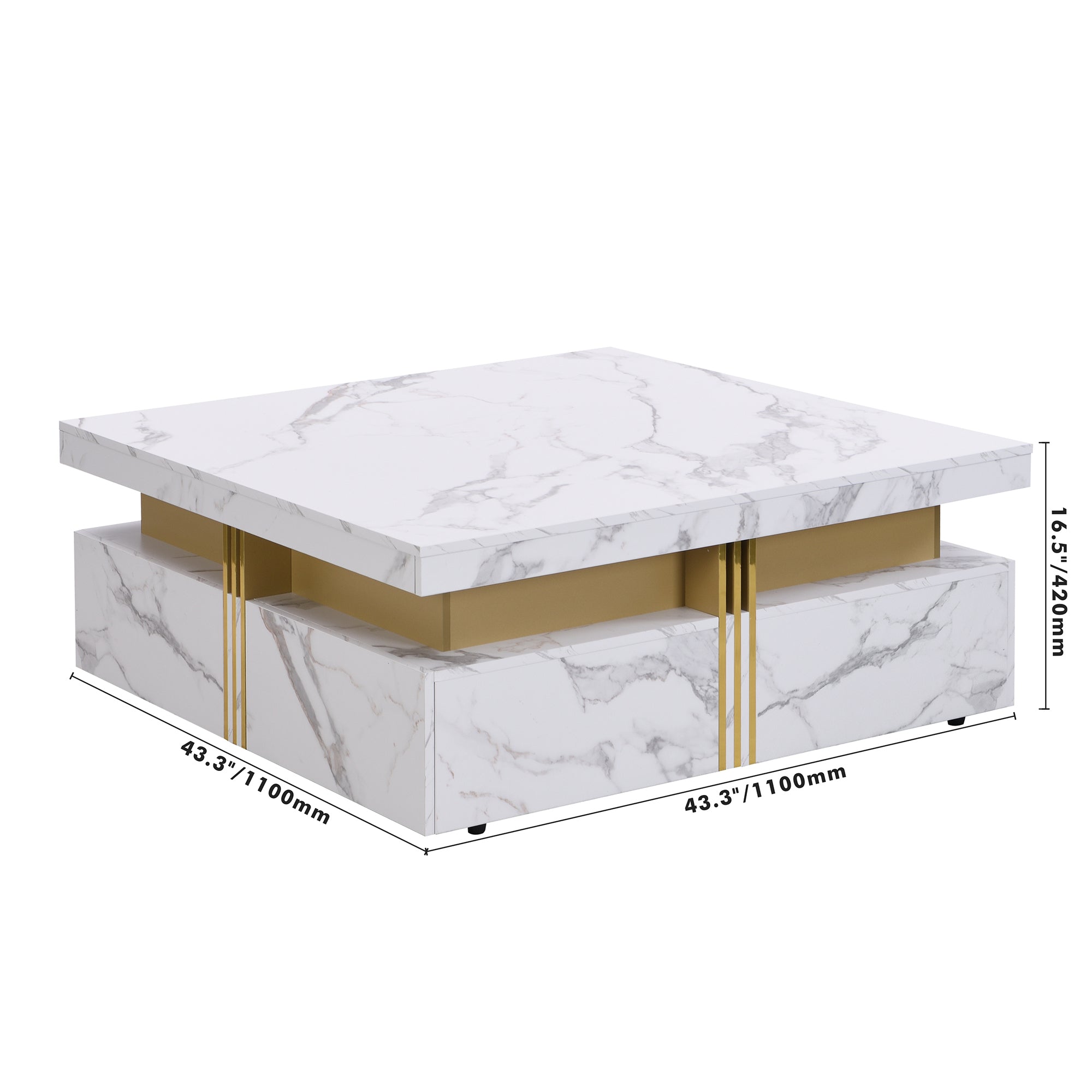 Modern White Square Storage Coffee Table with 4 Drawers - Grand Goldman Shop