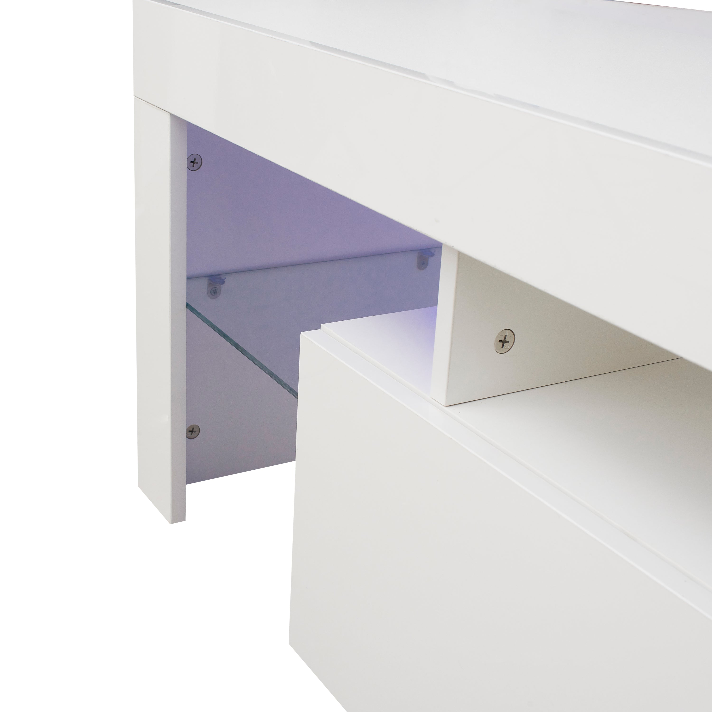 Modern White TV Stand, 20 Colors LED TV Stand w/Remote Control Lights - Grand Goldman Shop