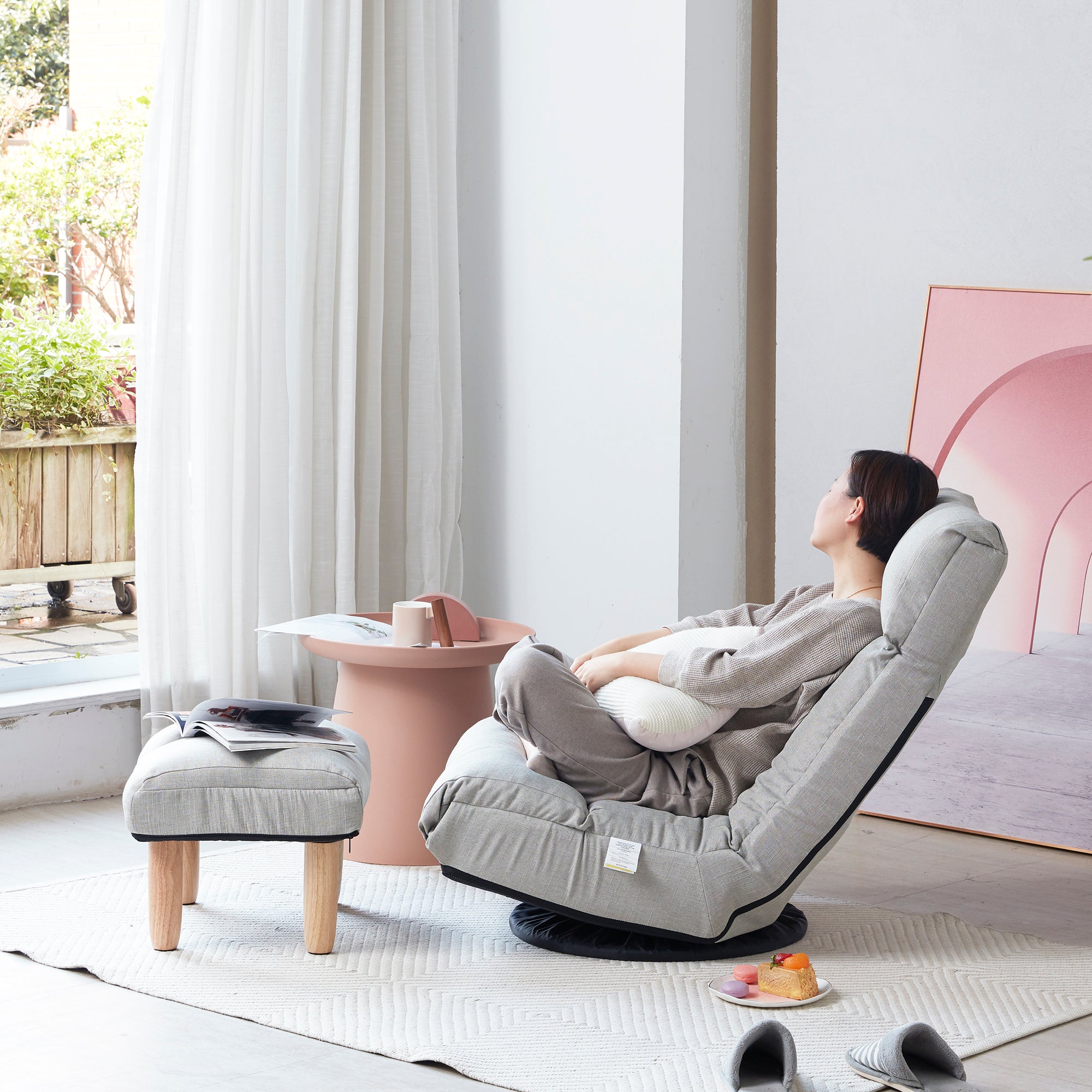 Japanese-Style  Gray with Metal Frame Adjustable Reclining Floor Chair – Tatami Lazy Sofa for Balcony or Bedroom - Grand Goldman Shop