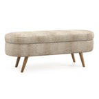 Ottoman Oval Storage Bench with Rubber Wood Legs, Gray Fabric, 43.5'x16'x16' - Grand Goldman Shop