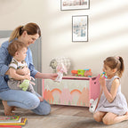 Qaba Toy Box with Lid, Toy Chest Storage Organizer for Bedroom with Safety Hinge, Cute Animal Design, Pink | Premium Home Dec