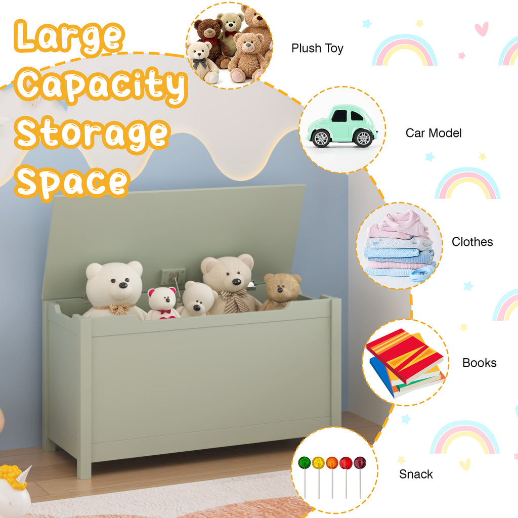 Kids Wooden Toy Box Storage with Safety Hinged Lid for Ages 2+ (Sage) | Premium Home Decor - Grand Goldman