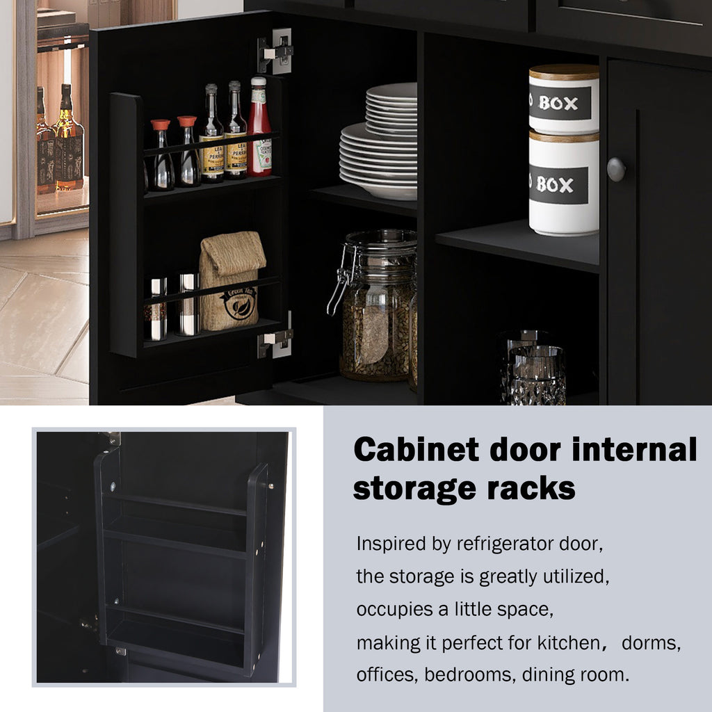 Kitchen Cart with Rubber wood Drop-Leaf Countertop ,Cabinet door internal storage racks,Kitchen Island on 5 Wheels with Storage Cabinet and 3 Drawers for Dinning Room, Black - Grand Goldman Shop