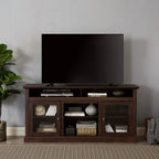 Modern TV Stand for up to 65 Inch TVs, Entertainment Center Farmhouse TV Cabinet Media Console Table with Glass Doors for Living Room, Brown 60'W*15.75'D*29'H - Grand Goldman Shop