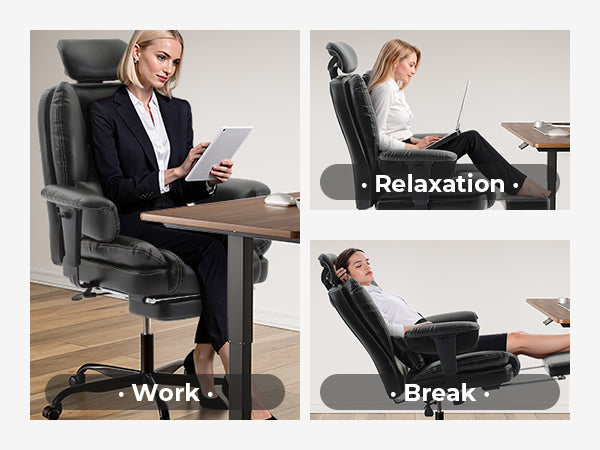 Office Chair Ergonomic 200 kg PU Leather Computer Chair with Lumbar Support and High Backrest, Ergonomic Desk Chair with Lift