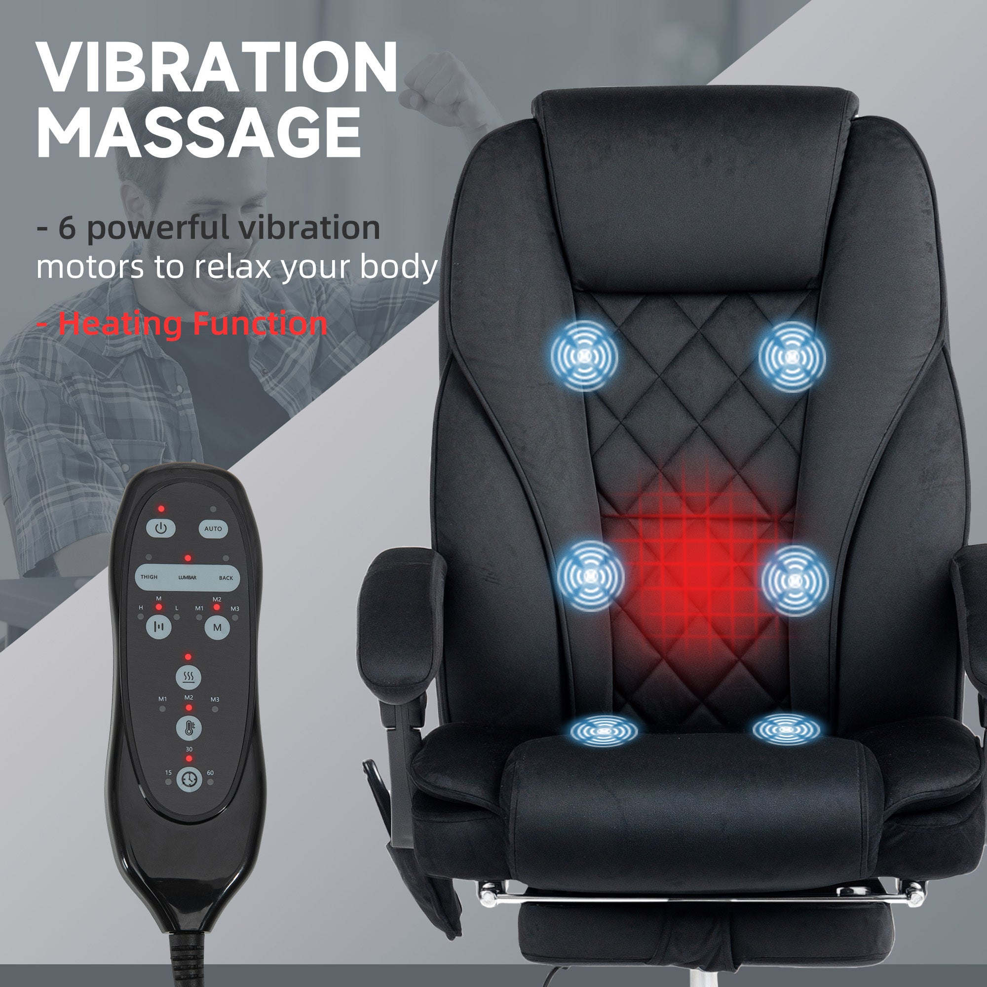 Vinsetto Executive Massage Office Chair, Heated Computer Desk Chair with Adjustable Height and Footrest, Black | Premium Home