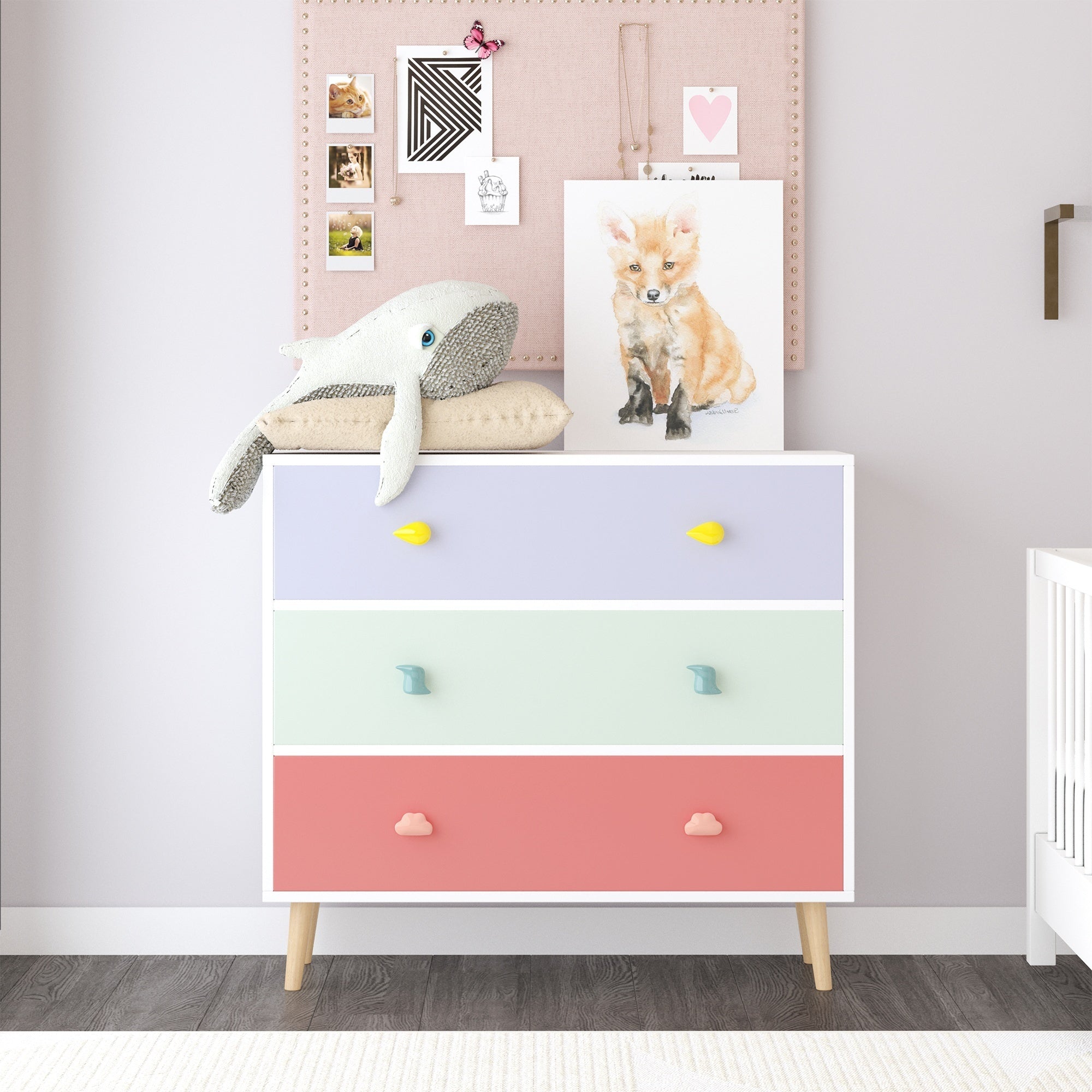 Kids 3 Drawer Dresser, Colorful Storage Cabinet with Anti-Tip Safety for Toddler Room, Nursery, Living Room, Apartment - Soli