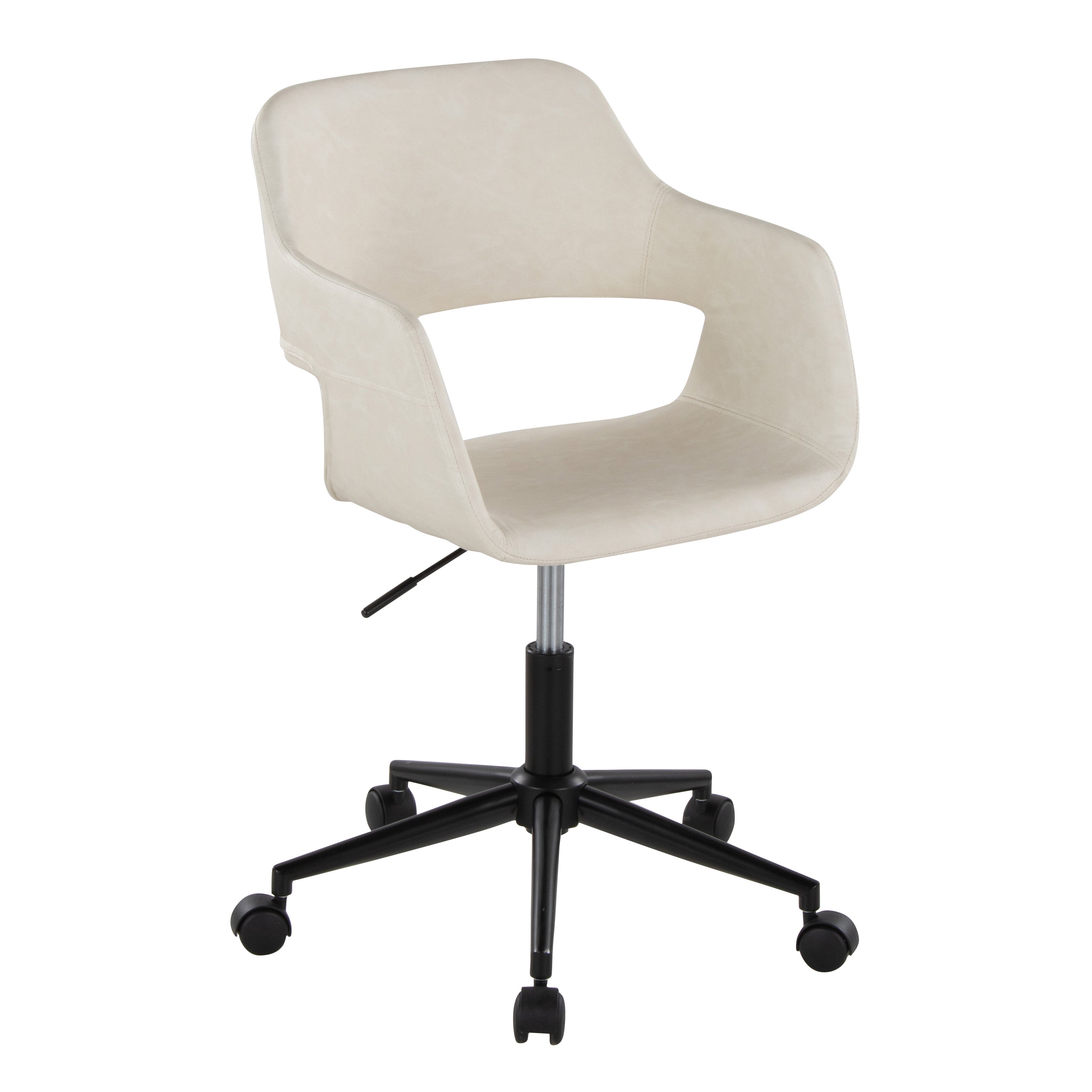 Contemporary Task Chair in Black Metal and Cream Faux Leather - Grand Goldman
