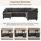 Versatile U-Shaped Sectional Sofa Bed with Storage, Cup Holders, Charging Ports in Grey Chenille - Grand Goldman Shop