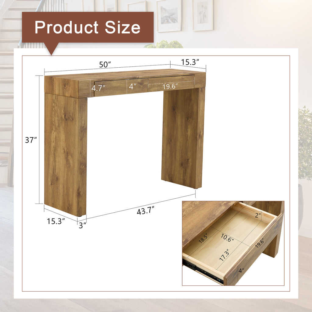 Elegant Natural Wood Grain Bar Table-50 Inches Long, a Practical Choice for Modern Homes.Wood Grain Texture Sticker,Equipped With Two Drawers.Serving As A Bar Table Or A Desk. - Grand Goldman Shop