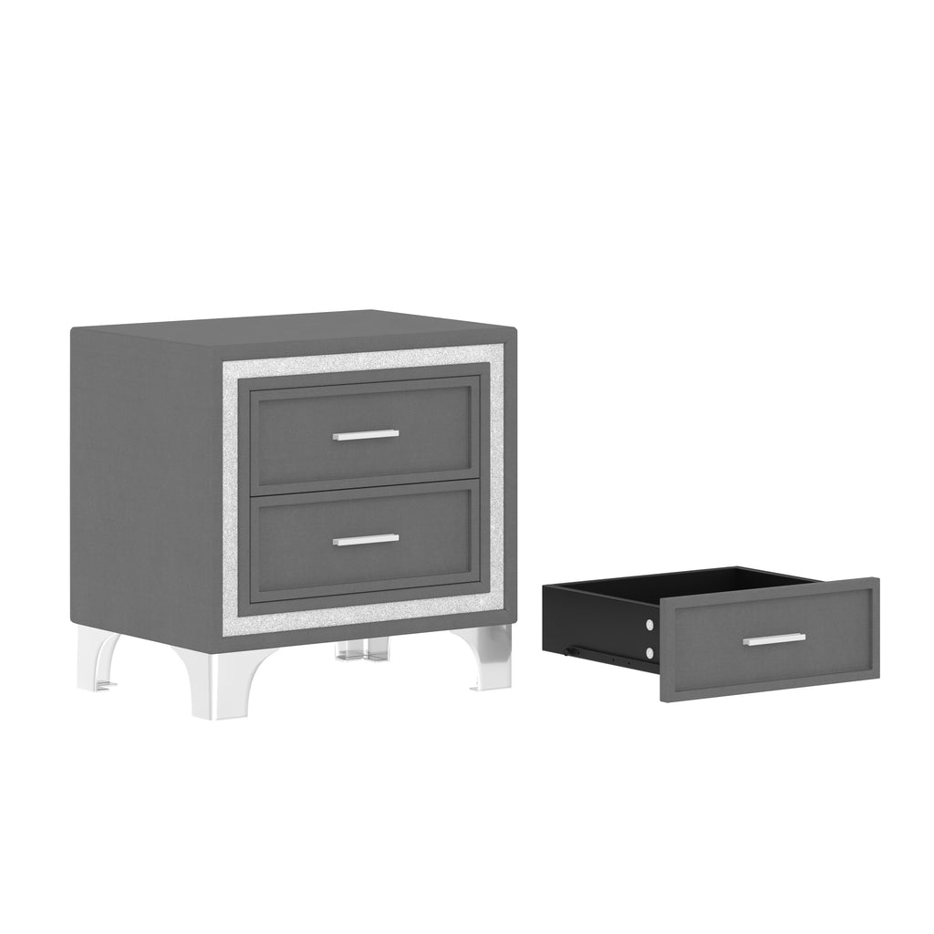 3-Pieces Bedroom Sets,Queen Size Upholstered Platform Bed with LED Lights and Two Nightstands-Gray - Grand Goldman Shop