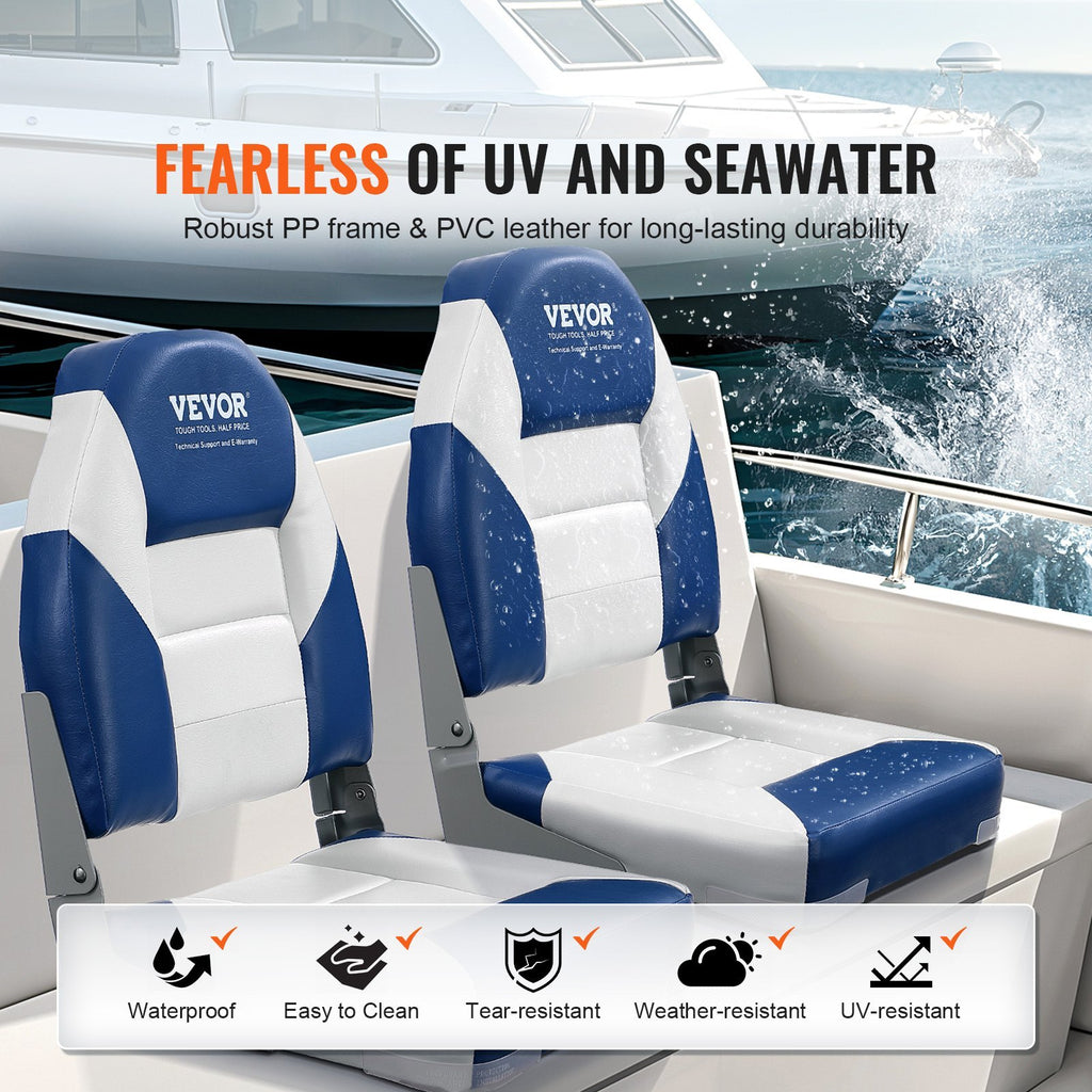 Boat Seats, 21.85' High Back Boat Seat, Folding Boat Chair with Thickened Sponge Padding and Hinge, Fold-Down Boat Captain Ch