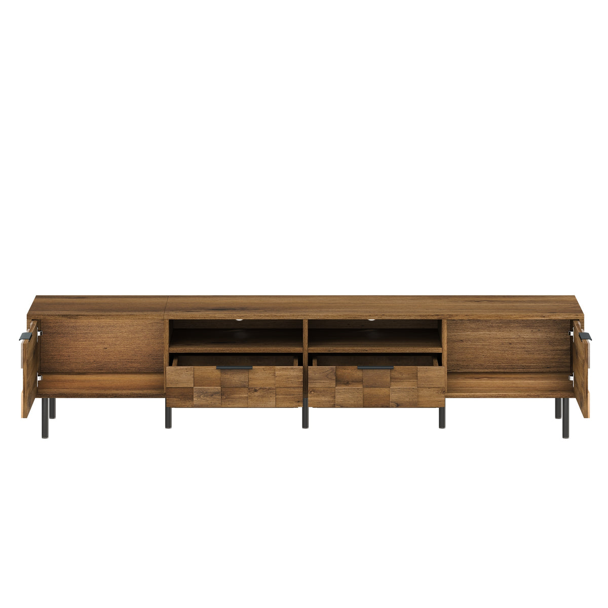 Mid Century TV Stand with 2 Drawers, Media Console Table for TVs up to 85'', Natural Finish Storage Cabinet with Cable Management, 78.7'' x 15.7'' x 17.7'' - Grand Goldman Shop