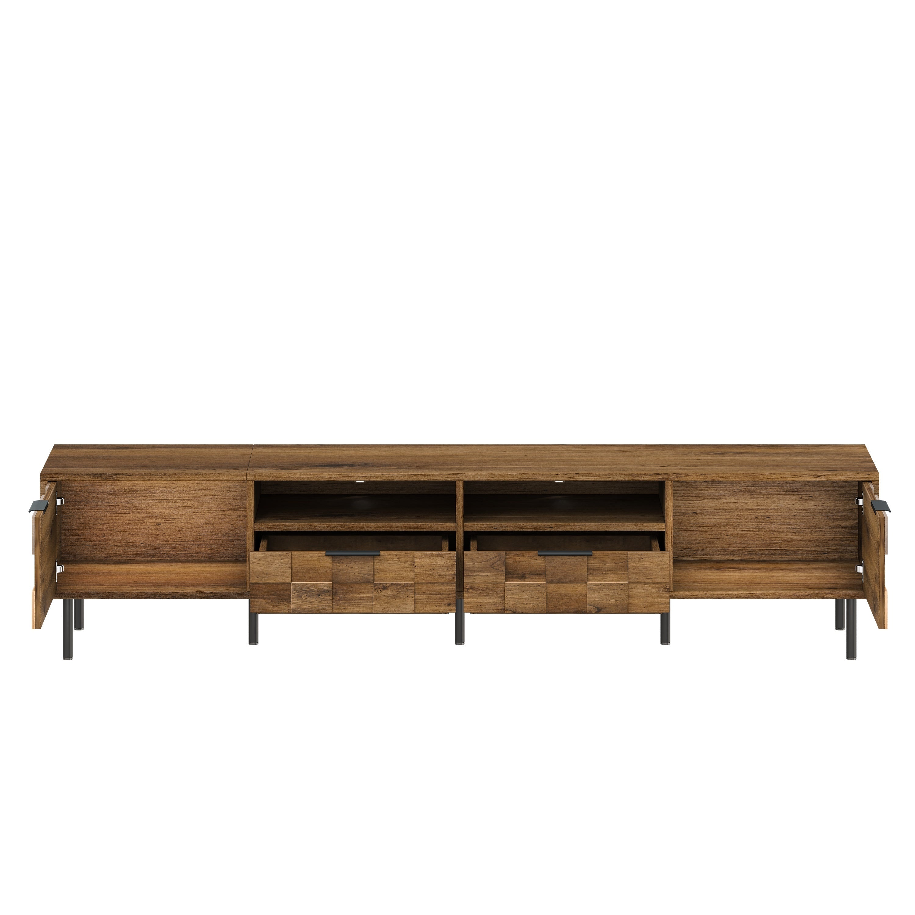 Mid Century TV Stand with 2 Drawers, Media Console Table for TVs up to 85'', Natural Finish Storage Cabinet with Cable Management, 78.7'' x 15.7'' x 17.7'' - Grand Goldman Shop
