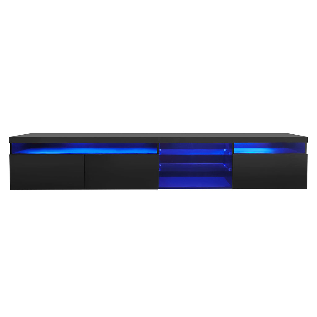 Unique Design TV Stand with 2 Glass Shelves, Ample Storage Space Media Console for TVs Up to 105', Versatile TV Cabinet with LED Color Changing Lights for Living Room, Black (OLD SKU: WF314584AAB) - Grand Goldman Shop