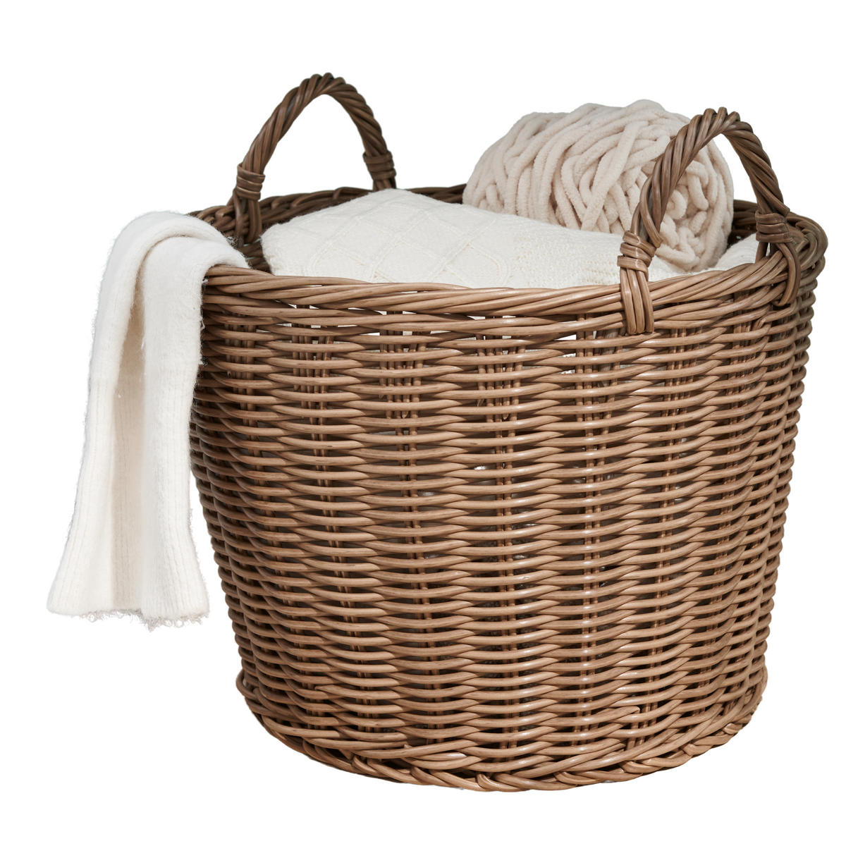 Joseph Round Cone Woven Resin Wicker Basket with Handles - 16' x 16' x 10.5' - Chocolate Brown - For Clothes, Towels, Canvas, Toys, Magazine Storage and Home Decoration - Grand Goldman Shop