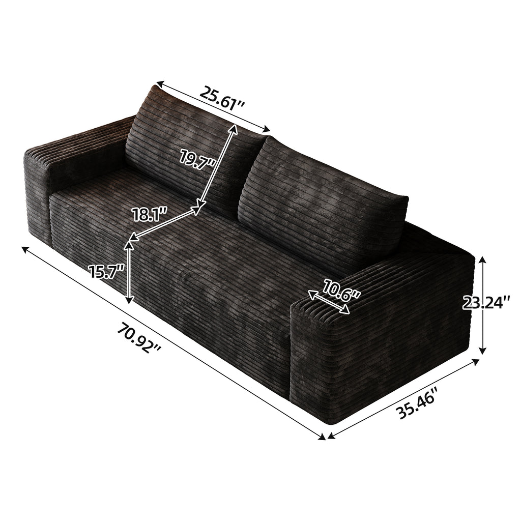 71' 3Setaser Sofa,Corduroy Fabric,Deep Seat Couches,Comfy Loveseat Sofa,No Assembly,1pcs for Living room, Bedroom,Conference room ,Apartment,Black - Grand Goldman Shop