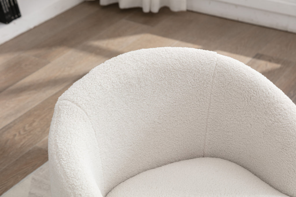 Teddy Fabric Swivel Accent Armchair Barrel Chair With Black Powder Coating Metal Ring,Ivory White - Grand Goldman Shop