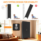 61'' 2 Shapely Doors Cabinet, Metal Storage Cabinet with Doors and Adjustable Shelves, for Bedroom, Living Room(Black) - Grand Goldman Shop