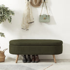 Luxury Oval Boucle Storage Ottoman Bench with Wood Legs 350lb Weight Capacity & Safety Hinge, for Living Room, Bedroom Entryway,DARK GREEN - Grand Goldman Shop